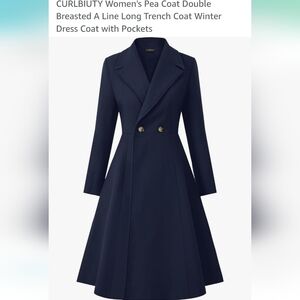 Elegant Navy Blue Women's Pea Coat,Double Breasted,Pockets, Lined,A Line Sz M.